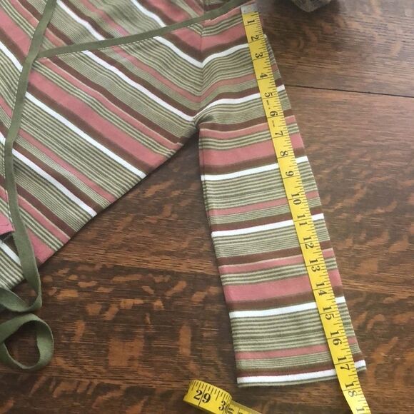 Zara Collection Green, Pink, White & Brown Striped Wrap Sweater Sz L Preppy - Picture 13 of 14